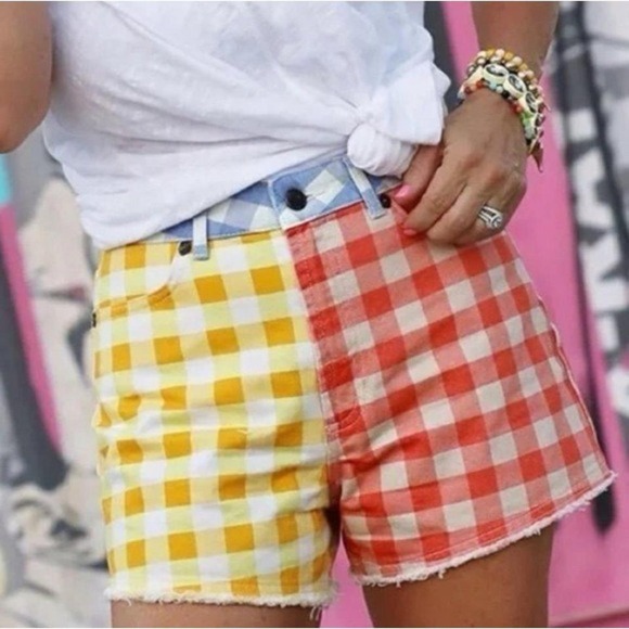 FARM Rio Pants - Farm Rio for Anthropologie like  New Gingham Color Block Denim Shorts